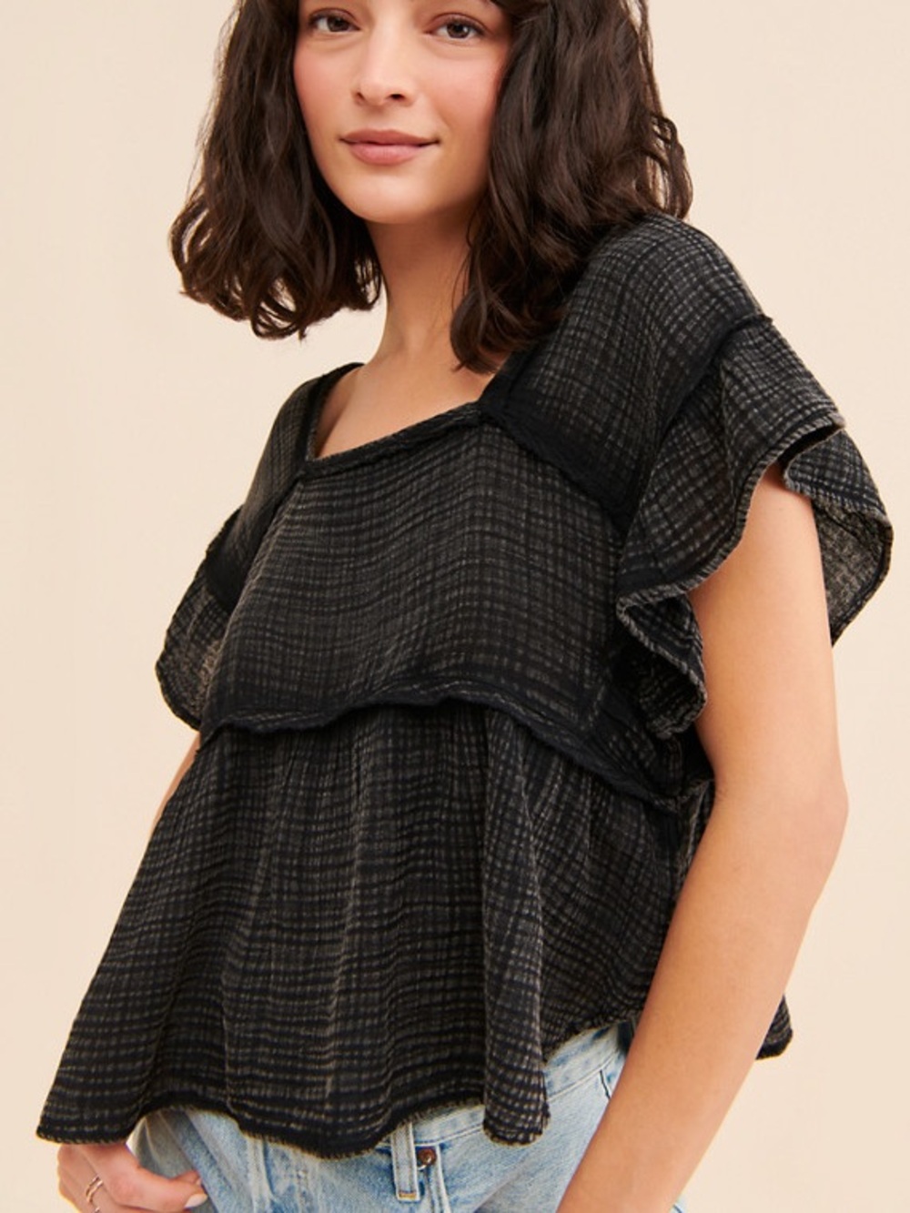 Daily Practice Anthropologie Kaveri Gauze Charcoal Top Medium